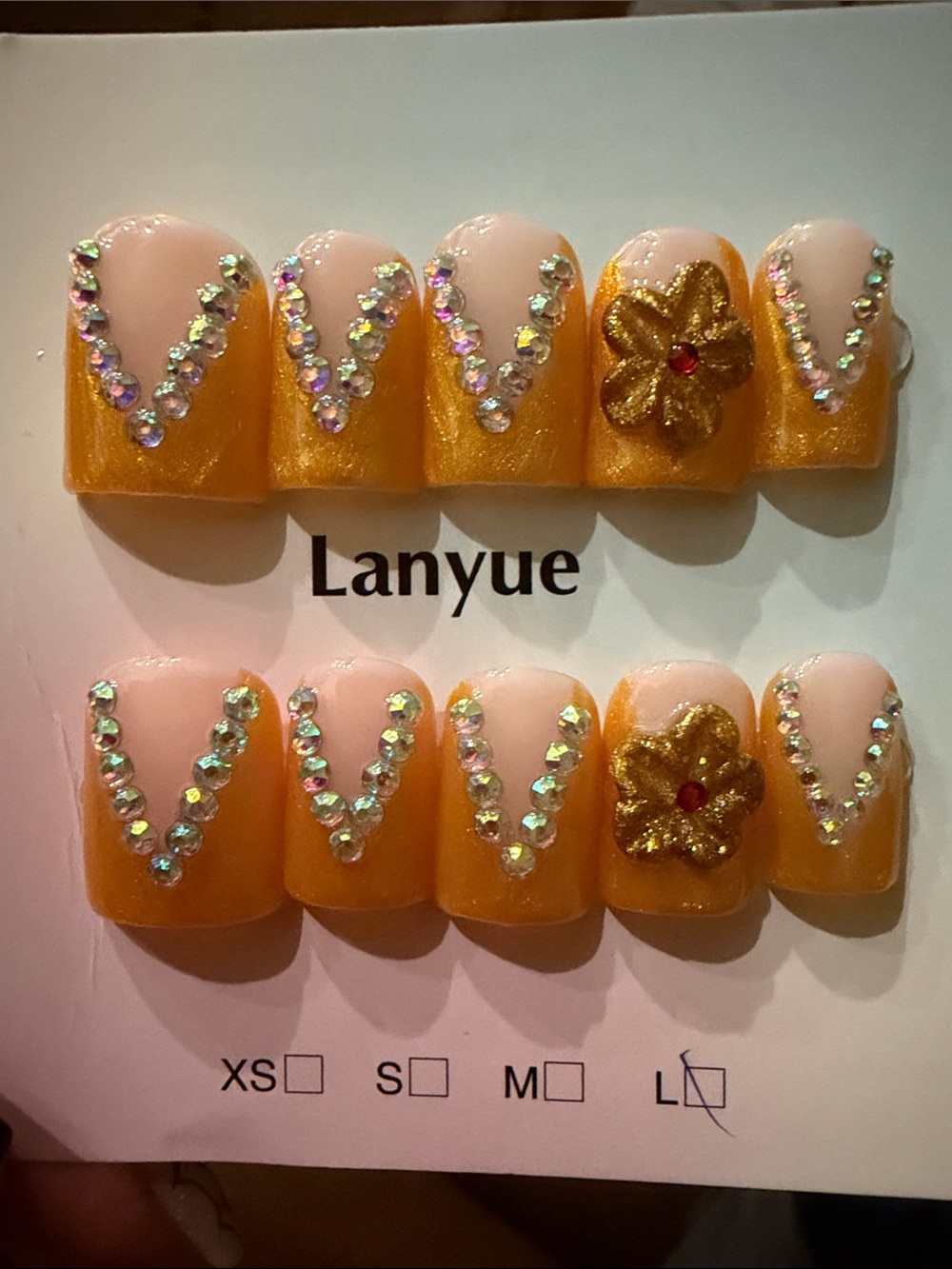 Gold & Nude Rhinestone handmade acrylic Press-On Nail Set